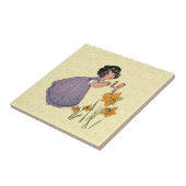 女の子小妖精や小人妖精ダフォディルアンティークイースター タイル (側面)