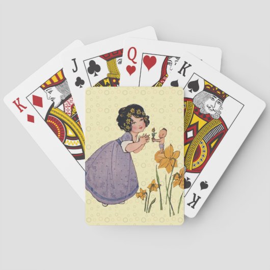 女の子小妖精や小人妖精ダフォディルアンティークイースター トランプ (裏面)