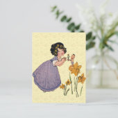 女の子小妖精や小人妖精ダフォディルアンティークイースター ポストカード (スタンド正面)