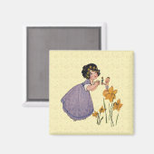 女の子小妖精や小人妖精ダフォディルアンティークイースター マグネット (正面/裏面)