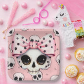 女の子幽霊スケルトンハロウィンピンクをテーマにした ペーパープレート (パーティー)