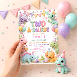 女の子恐竜トゥーアサウルス 2歳の誕生日パーティー 招待状