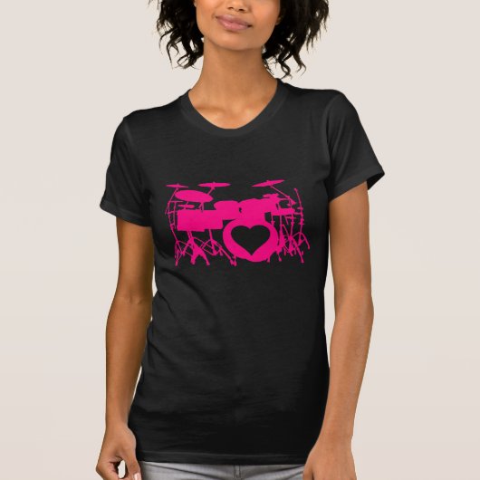 女の子愛は暗いTシャツをドラムをたたきます Tシャツ (正面)