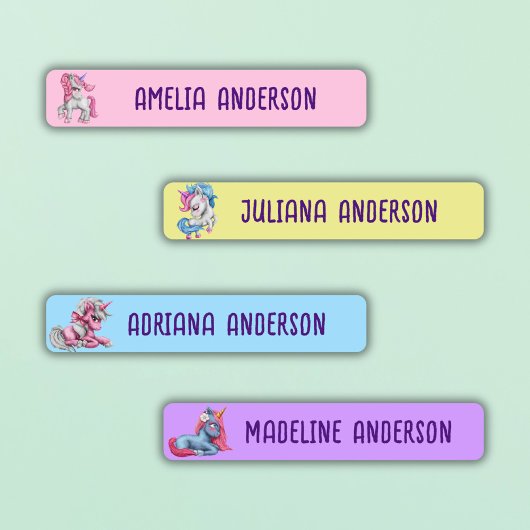 女の子新学期かわいい魔法のユニコーンカラー ラベル