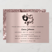 女の子新生児バラカスタム足フレーム 招待状 (正面/裏面)