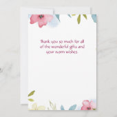 女の子春フローラ水色ベビーシャワー サンキューカード (裏面)