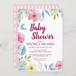 女の子春フローラ水色ベビーシャワー 招待状