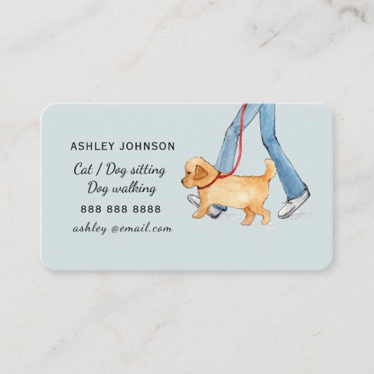 女の子歩くドッグブルー，犬の歩く 名刺 (正面)