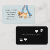 女の子歩くドッグブルー，犬の歩く 名刺 (正面/裏面)