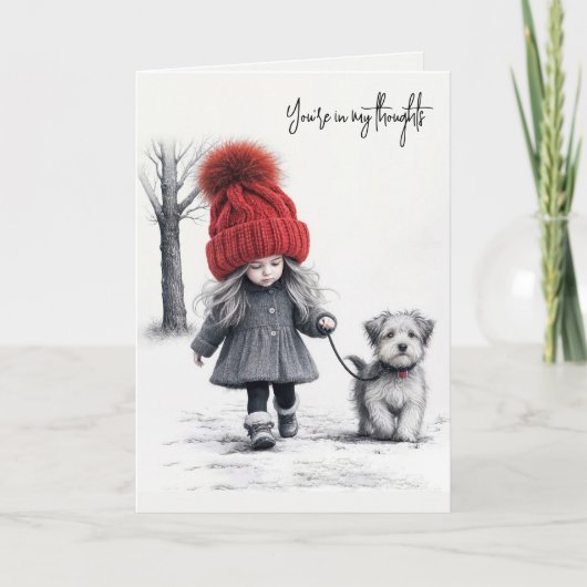 女の子歩く彼女の犬 カード (正面)
