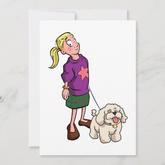 女の子歩くA犬 招待状 (正面)