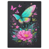 女の子水色ピンクフローラターコイズ蝶 クリップボード (裏面)