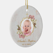 女の子洗礼フォトピンクランフローラ金ゴールド大理石 セラミックオーナメント (右)
