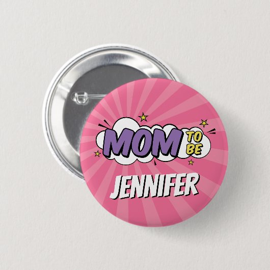 女の子漫画ブックスーパーヒーローベビーシャワーママ 缶バッジ (正面&裏面)