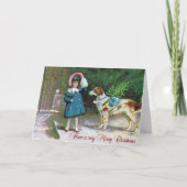 女の子犬とのヴィンテージのメリークリスマス シーズンカード (正面)