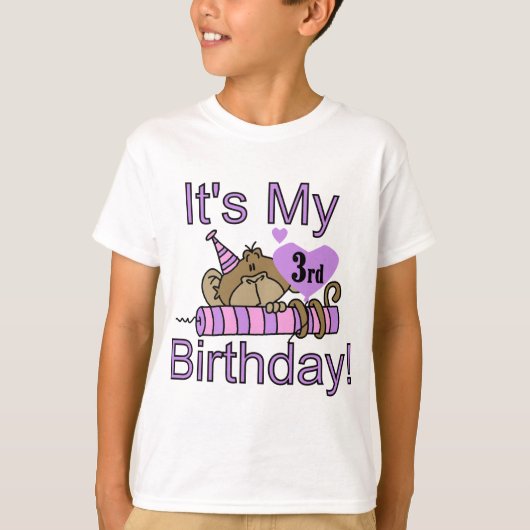 女の子猿の第3誕生日のTシャツおよびギフト Tシャツ (正面)