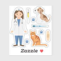 女の子獣医と子犬、猫、獣医グッズ