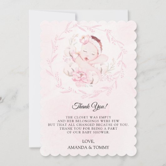 女の子生まれたばかりのの赤ちゃんシャワーサンキューカード サンキューカード (正面)