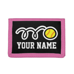 女の子用のピンクのソフトボールの財布  スポーツキッズデザイン ナイロン三つ折りウォレット