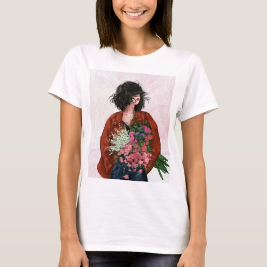 女の子用のホワイトサマーハーフスリーブTシャツ Tシャツ (正面)
