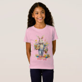 女の子用イースターウサギのカラフルなジャージーTシャツ Tシャツ (正面フル)