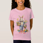 女の子用イースターウサギのカラフルなジャージーTシャツ Tシャツ (正面)