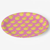 女の子用ゴムダッキー（アヒルちゃん）ベビーシャワーピンクパーティー ペーパープレート (アングル)