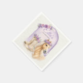 女の子用パープルの花柄の馬の誕生日ナプキン スタンダードカクテルナプキン (角)