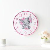 女の子用ピンクの象の壁掛け時計 ラージ壁時計 (ホーム)