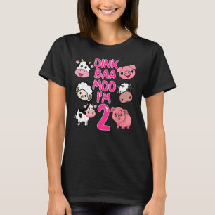 女の子用ファームテーマの2歳の誕生日服 ブタ ヒツジ ウシ Tシャツ