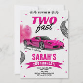 女の子用レーシングカーツー・ファストレースカー2歳の誕生日招待状 招待状 (正面)