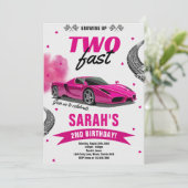 女の子用レーシングカーツー・ファストレースカー2歳の誕生日招待状 招待状 (スタンド正面)