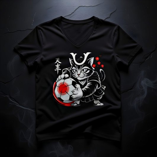 女の子用 勇ましい侍猫サッカーTシャツ Tシャツ