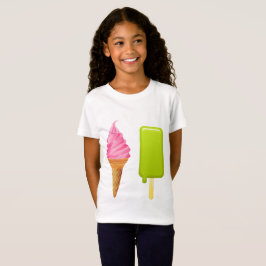 女の子用Tシャツ - ピンクアイスクリーム + 緑のアイスクリームキャンディ Tシャツ