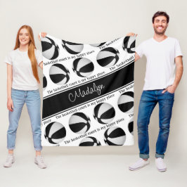 女の子白黒バスケットボールコート私の幸せな場所 フリースブランケット