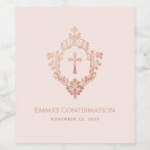 女の子確認ピンククレストエレガントヴィンテージクロス ワインラベル (シングルラベル)