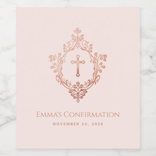 女の子確認ピンククレストエレガントヴィンテージクロス ワインラベル (シングルラベル)