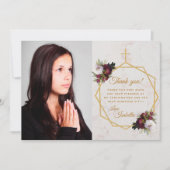 女の子確認ブルガンディ牡丹金ゴールドクロス大理石 サンキューカード (正面)