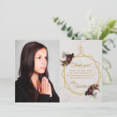 女の子確認ブルガンディ牡丹金ゴールドクロス大理石 サンキューカード (スタンド正面)