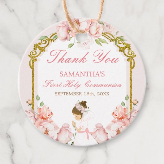 女の子祈の金ゴールド初の聖餐式 フェイバータグ (正面)