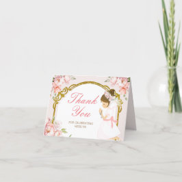 女の子祈の金ゴールド最初の聖餐式を折り畳んだ サンキューカード