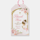 女の子祈の金ゴールド最初の聖餐式カーリーヘア ギフトタグ (裏面)