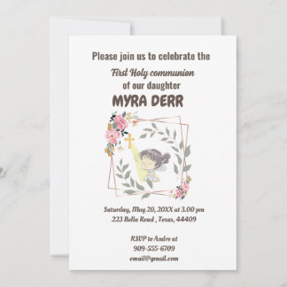 女の子祈はイエスに最初の聖餐式を渡る 招待状