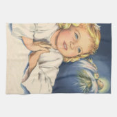 女の子祈はイエスキリストにベッドタイム祈りの言葉 キッチンタオル (横)