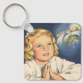 女の子祈はイエスキリストにベッドタイム祈りの言葉 キーホルダー (正面)