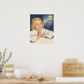 女の子祈はイエスキリストにベッドタイム祈りの言葉 ポスター (キッチン)