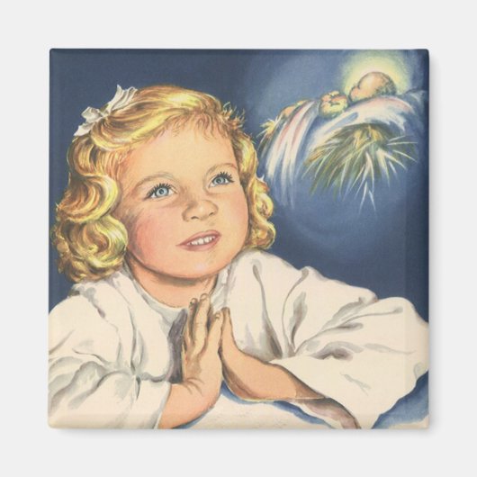 女の子祈はイエスキリストにベッドタイム祈りの言葉 マグネット (正面)