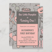 女の子私たちの小さなカボチャは1つの招待状を回している 招待状 (正面/裏面)