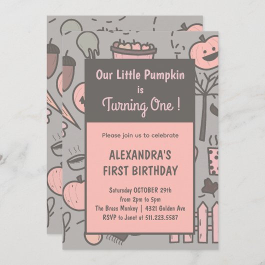 女の子私たちの小さなカボチャは1つの招待状を回している 招待状 (正面/裏面)