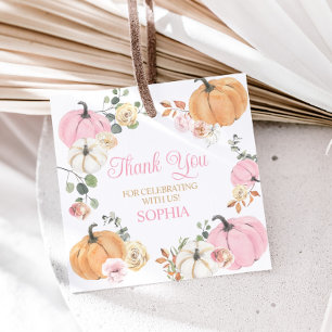 女の子秋カボチャ最初の誕生日パーティースクエア フェイバータグ